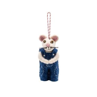 Handcrafted Wool Felt Mouse in Overalls Christmas Ornament