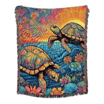 Flannel Fleece Hippie Boho Throw Blanket Turtles