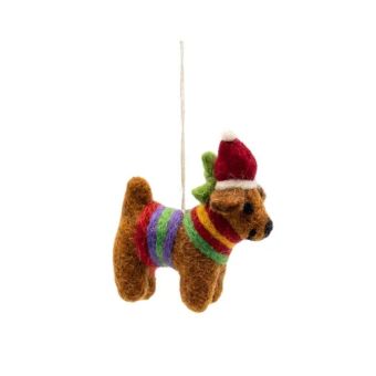 Handcrafted Wool Felt Dog with Santa Hat Christmas Ornament