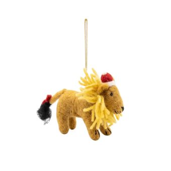 Handcrafted Wool Felt Lion with Santa Hat Christmas Ornament