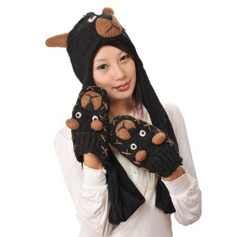 Black Bear Animal Hat w' Scarves