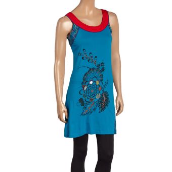 Blue and Red Yoke Cotton Tunic