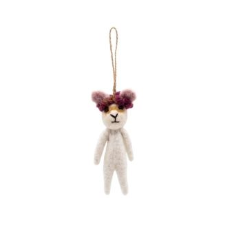 Handcrafted Wool Felt Llama Christmas Ornament with Crown