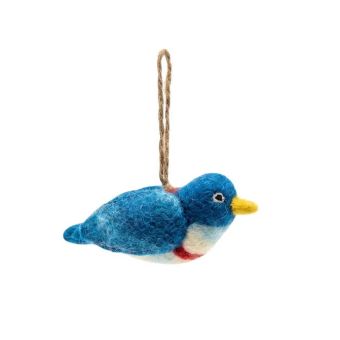 Handmade Wool Felt Blue Songbird Christmas Ornament