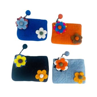 Felted Coin Purse with 2 Flowers