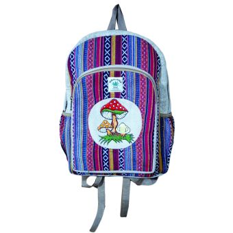 Mushroom Embroidered Tribal Hippie Hemp Cotton Backpack