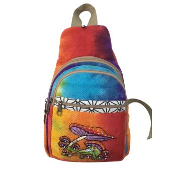 Psychedelic Frog & Mushroom Embroidery Cotton Tie Dye Sling