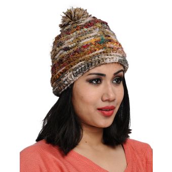 Wool Knit and Recycled Silk Beanie Hat
