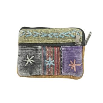 Embroidered Stonewashed Cotton Hippie Coin Purse