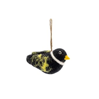 Handmade Wool Felt Black Goldfinch Bird Christmas Ornament