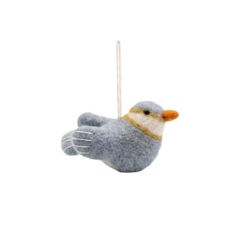 Handmade Wool Felt Grey Songbird Christmas Ornament