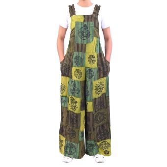Celestial Print Patchwork Hippie Overall