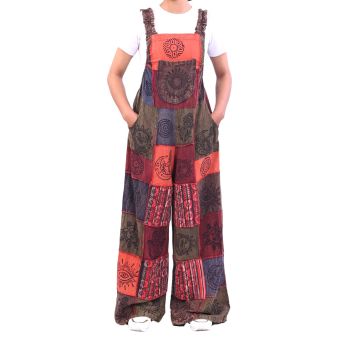 Celestial Print Patchwork Hippie Overall