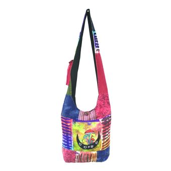 Mystical Toad On Mushroom Moon Embroidered Cotton Hobo Bag