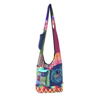 Funny Cat with Glass Patchwork Cotton Hobo Bag