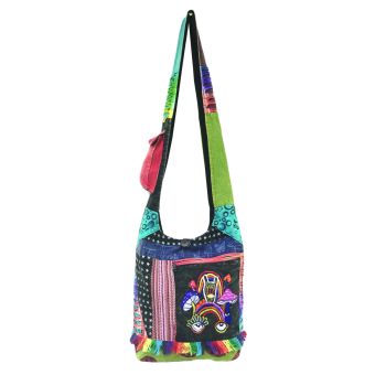 Bright Rainbow, Mushrooms, Hands, Eyes Embroidered Hobo Bag