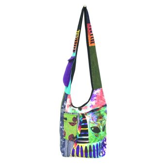 Alien Face Embroidered Cotton Hobo Bag