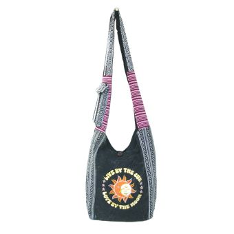 Live By The Sun, Love By the Moon Embroidered Hobo Bag