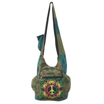 Boho Hippie Peace Sign & Mushroom Print Hobo Bag