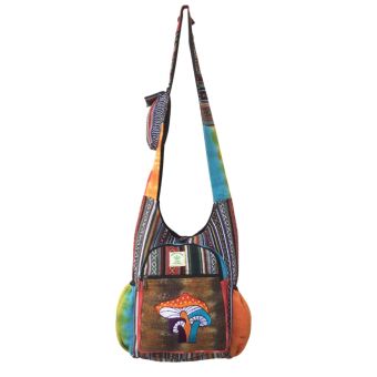 Trippy Mushrooms Embroidery Hemp and Cotton Tie Dye Hobo Bag