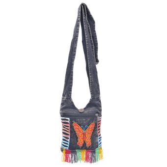 Butterfly Embroidered Cotton Mini Hobo Bag