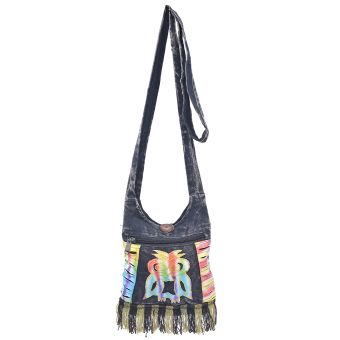 Deep Dyed Owl Patched Mini Cotton Hobo Bag