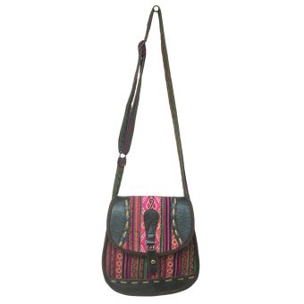 Tribal Cotton and Leather Messenger Bag
