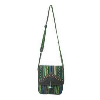 Cotton and Leather Tribal Messenger Bag