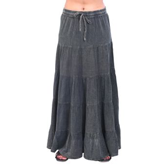 Boho Hippie Stonewashed Tiered Maxi Skirt