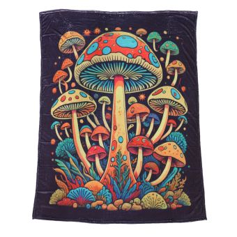 Flannel Fleece Hippie Boho Throw Blanket Trippy Mushroom Jungle