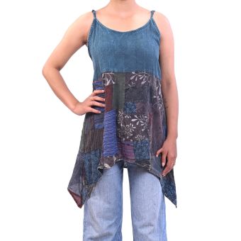 Boho Patchwork Handkerchief Hem Tank Top