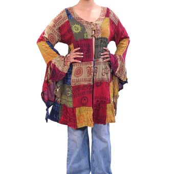 Boho Patchwork Flare Sleeve Top