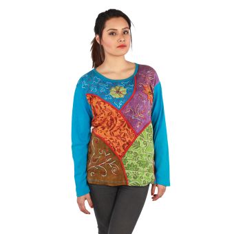 FULL SLEEVE MULTI FLOWER PATCH COTTON TOP